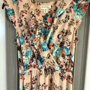 Monteau Floral Dress with Ruffle Sleeves